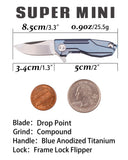 Samior HY002 Mini Blue Titanium Handle Flipper Knife, 1.3” D2 Blade