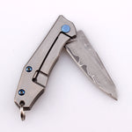 Samior DT02 Mini Pocket Knife, 2" Wharncliffe Damascus Blade, Titanium Handle