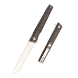 Samior S158 Flipper Pocket Knife, 3.2" D2 TantoBlades, Carbon Fiber Handle