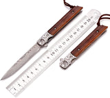 Samior SD374 Small Slim Folding Flipper Knife, 3.74 inch Thin VG10 Damascus Blade, 4.5 Inch Slender Red Sandalwood Handle with Bolsters, Liner Lock, Low Profile Gentleman's Pocket EDC Knives