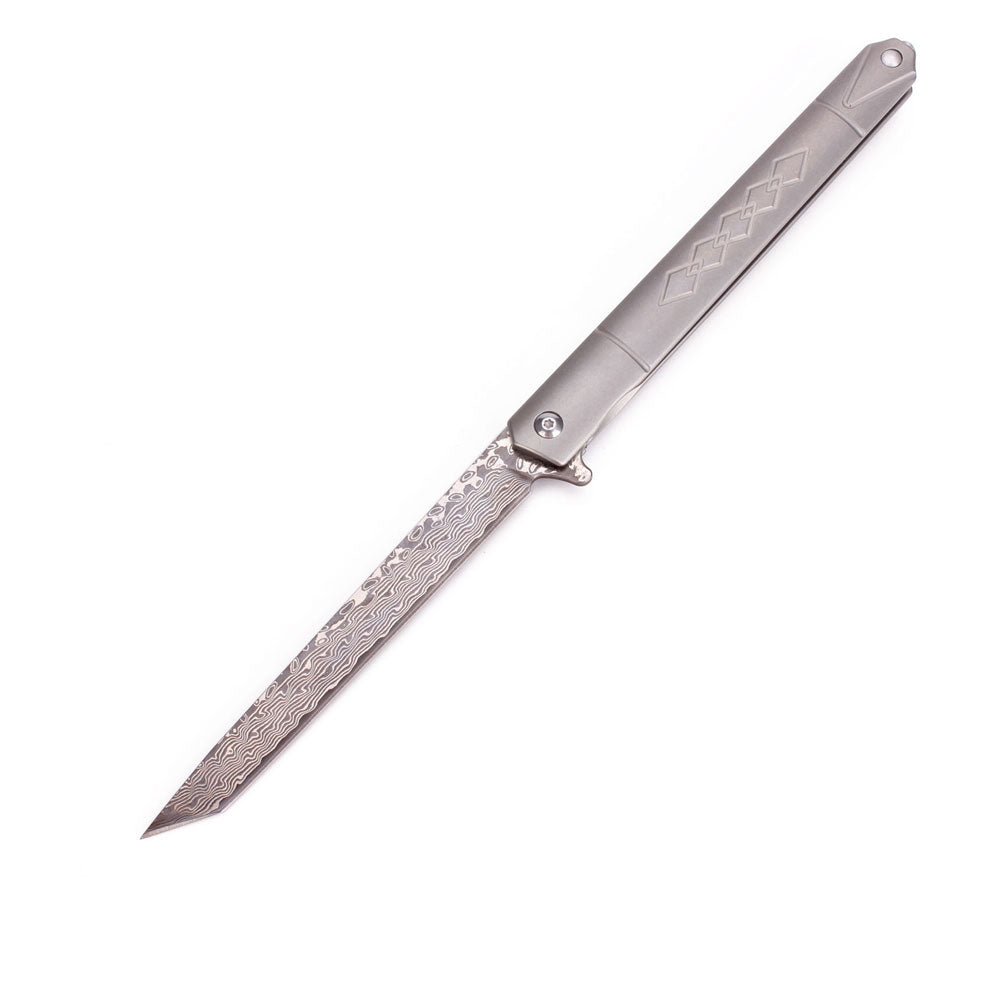  Samior GD035 Cuchillo plegable pequeño delgado de bolsillo, 3.5  pulgadas VG10 Damascus Tanto Blade, delgado mango de titanio gris clip de  bolsillo con bloqueo de marco de bolsillo, cuchillos EDC para