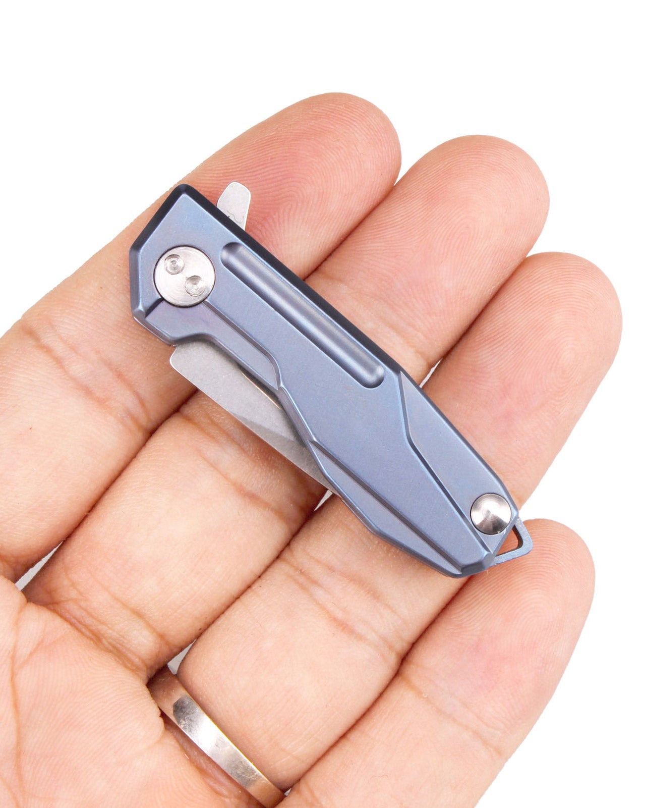 Samior HY002 Mini Blue Titanium Handle Flipper Knife, 1.3” D2 Blade