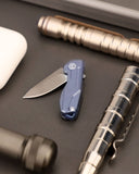 Samior HY002 Mini Blue Titanium Handle Flipper Knife, 1.3” D2 Blade