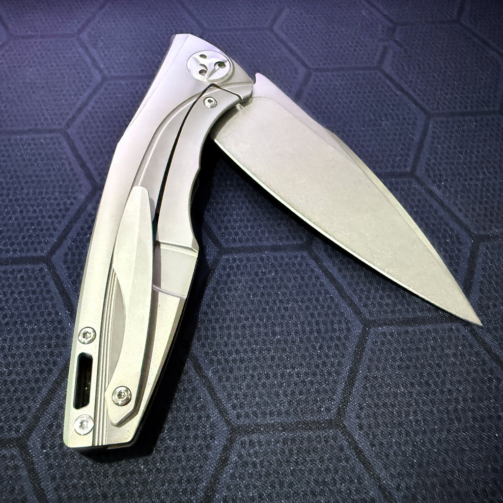Tenchilon T51 Folding Pocket Knife, TC4 Titanium Handle Flipper Knife, 3.7" D2 Blade