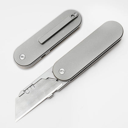 A33 Unique Deployment Titanium Alloy Pocket Utility Knife, 10pcs Replaceable Blades, 3.3 inches Handles with Pocket Clip, Heavy Duty Box Cardboard Cutter