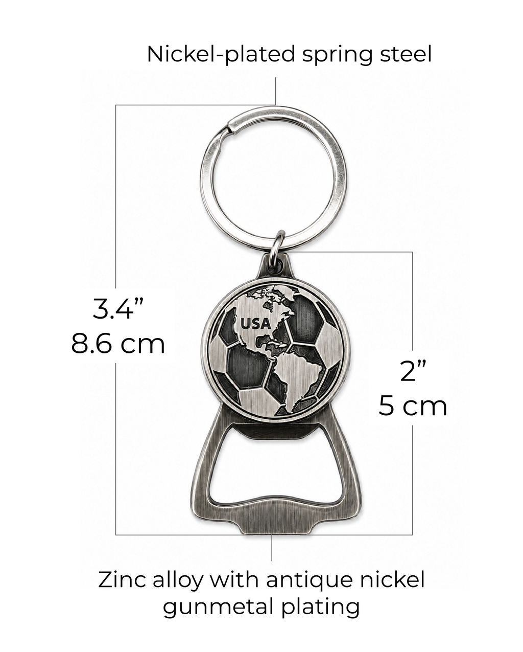 Samior USA Soccer Keychain Bottle Opener – Metal EDC Key Ring Opener for Patriotic Soccer Fans
