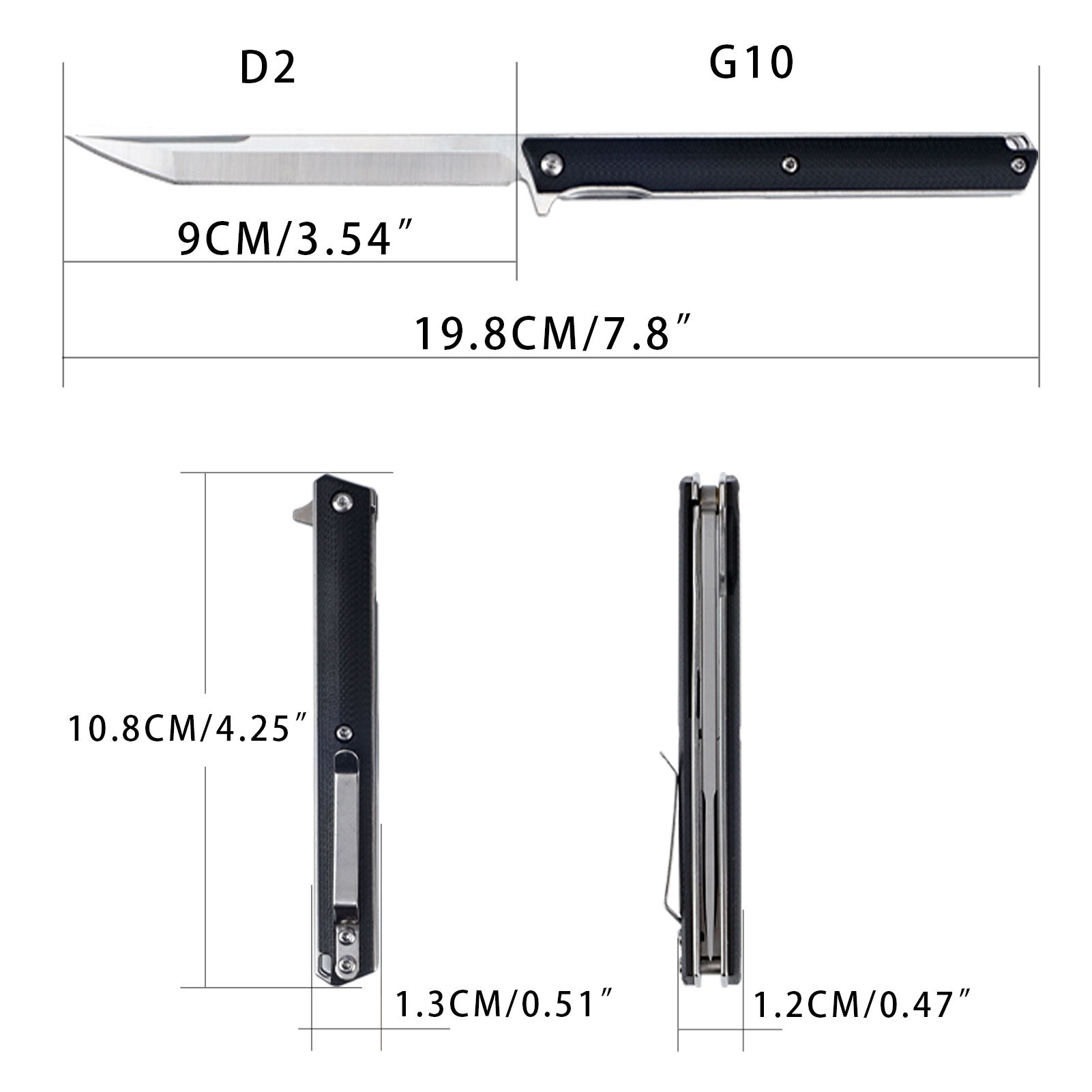 Samior T42 Small Slim Pocket Flipper Knife, 3.5 inches D2 Tanto Blades