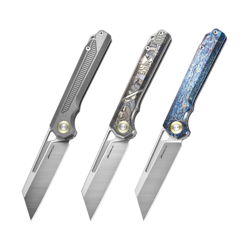 PioneerEDC MT472 Pocket Folding EDC Knife, D2 Wharncliffe Reverse Tanto Blade, Liner Lock TC4 Titanium Handle with Pocket Clip, 4.7 oz
