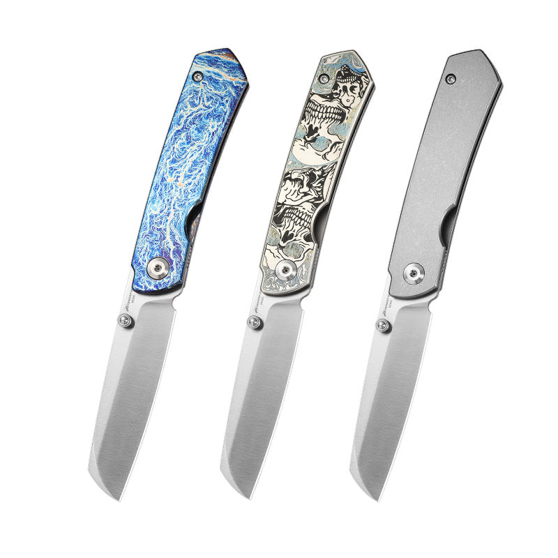 PioneerEDC MT039 Flipper Folding Pocket EDC Knife,  M390 Brushed Blade, TC4 Titanium Handles