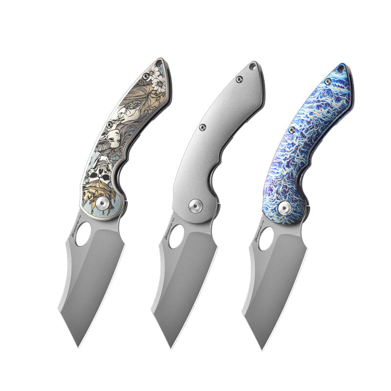 PioneerEDC MT56 Compact Folding Pocket EDC Flipper Thumb Hole Opening Knife, M390 Wharncliffe Blade, 3.94 inches Frame Lock TC4 Titanium Handle with Pocket Clip, 3 oz