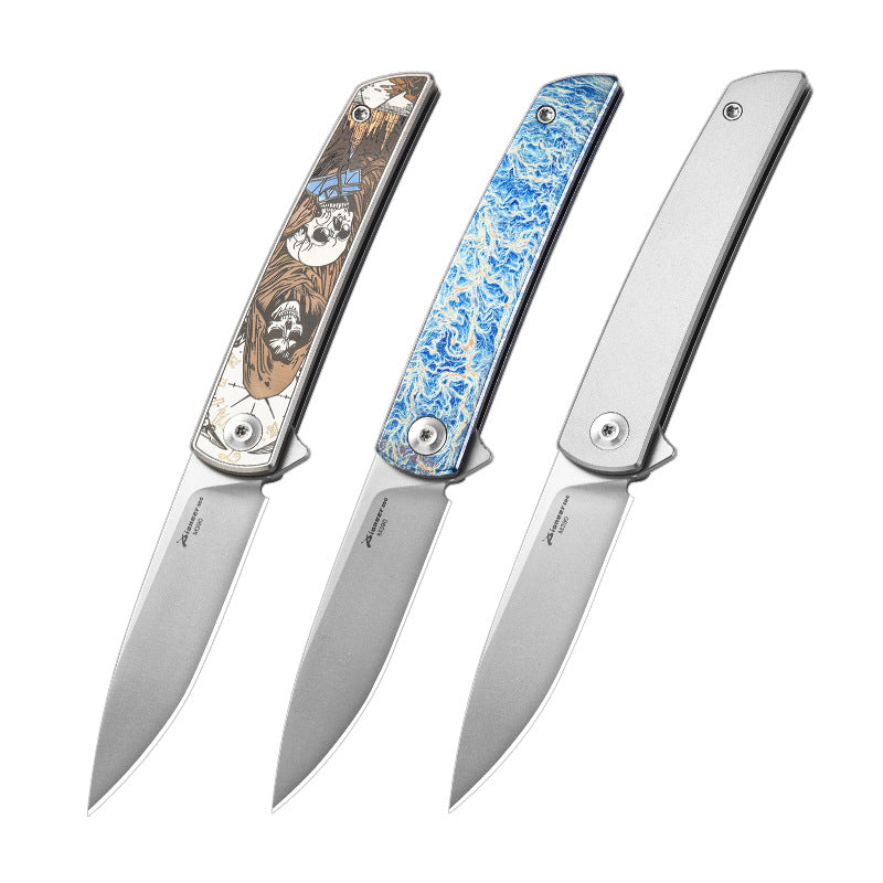 PioneerEDC MT0374 Folding Pocket Knife, 2.91 Inch M390 Drop Point Blade, TC4 Titanium Handle, Slipjoint Non-Locking, EDC, 2 Oz