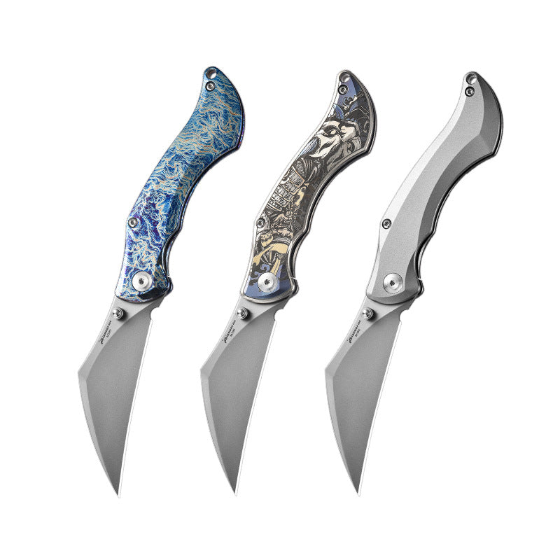 PioneerEDC MT47 Compact Folding Pocket EDC Knife, M390 Wharncliffe Blade, Frame Lock TC4 Titanium Handle with Pocket Clip, 2.4 oz