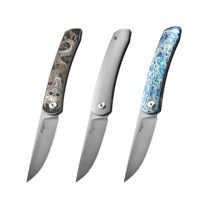 PioneerEDC MT394 Folding Pocket EDC Knife, 2.8 Inch M390 Drop Point Blade, TC4 Titanium Handle, Non-Locking Flipper