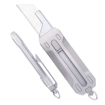 T33 Compact Retractable EDC Utility Box Cutter Pocket Knife, 1.9 inches D2 Spear Point Blades, 3.3 inches TC4 Titanium Handles
