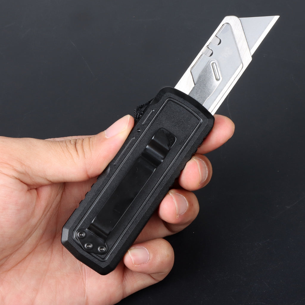 ainhue RU35 Retractable Utility Knife, 3.5 Inch Aluminum Handle with Pocket Clip, 5pcs SK5 Replacement Blades