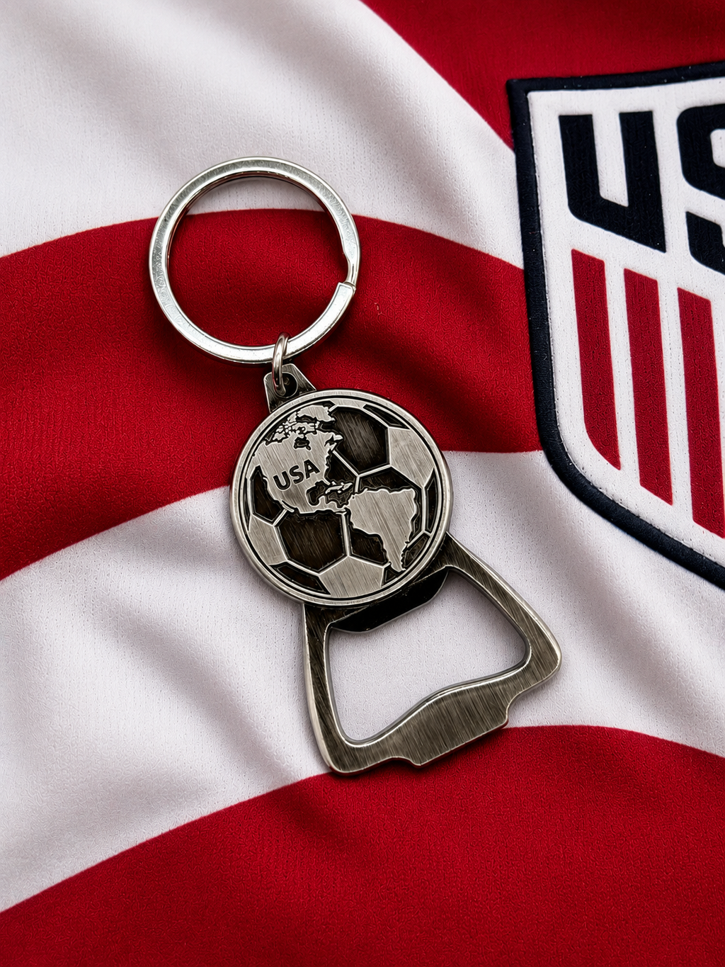 Samior USA Soccer Keychain Bottle Opener – Metal EDC Key Ring Opener for Patriotic Soccer Fans