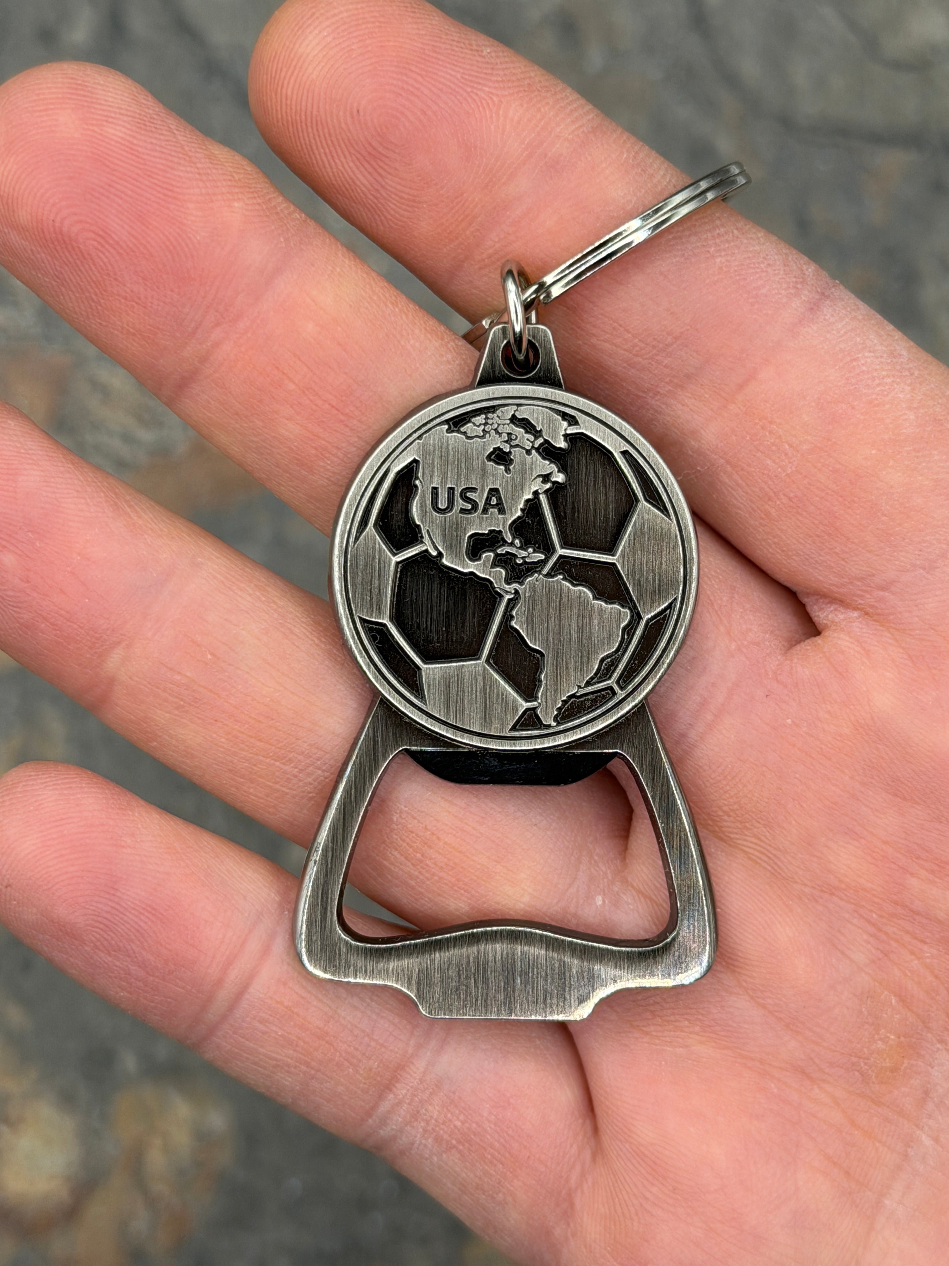 Samior USA Soccer Keychain Bottle Opener – Metal EDC Key Ring Opener for Patriotic Soccer Fans