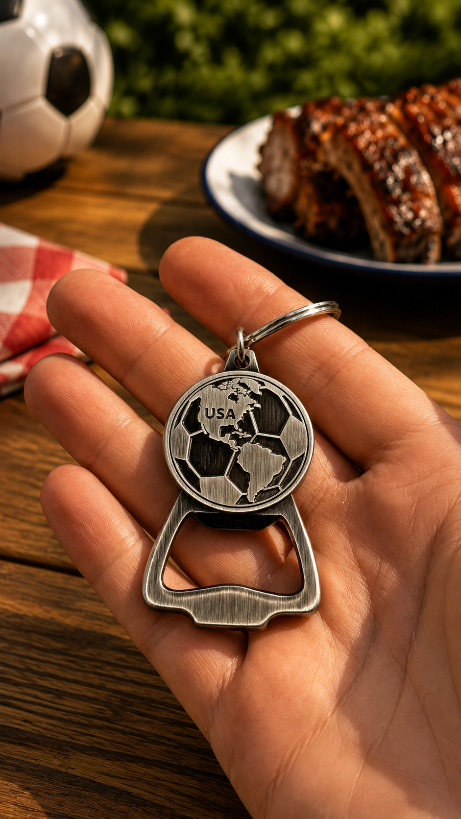 Samior USA Soccer Keychain Bottle Opener – Metal EDC Key Ring Opener for Patriotic Soccer Fans