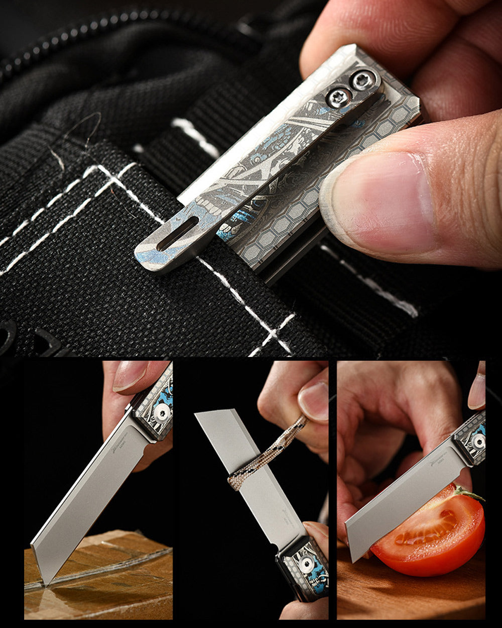 PioneerEDC MT46 Compact Folding Pocket EDC Knife, 2.6 inches Reverse Tanto M390 Blade Front Flipper Opening, Liner Lock TC4 Titanium Handle Pocket Clip, 4.8 oz