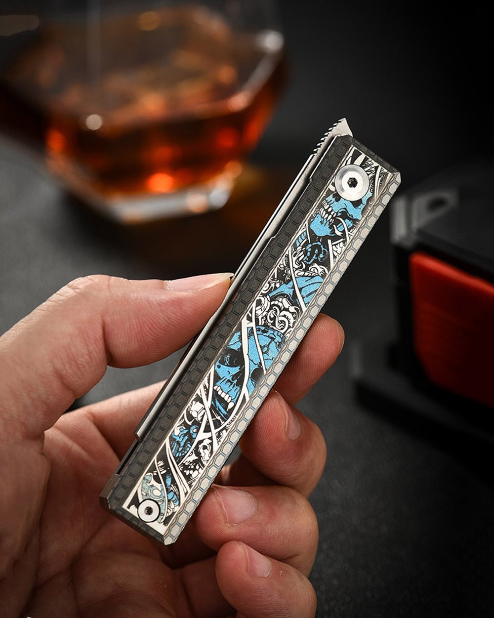PioneerEDC MT46 Compact Folding Pocket EDC Knife, 2.6 inches Reverse Tanto M390 Blade Front Flipper Opening, Liner Lock TC4 Titanium Handle Pocket Clip, 4.8 oz