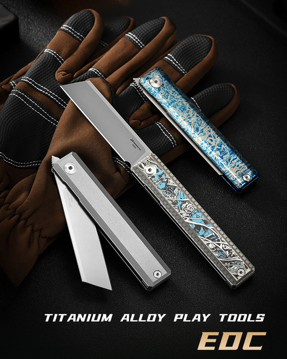PioneerEDC MT46 Compact Folding Pocket EDC Knife, 2.6 inches Reverse Tanto M390 Blade Front Flipper Opening, Liner Lock TC4 Titanium Handle Pocket Clip, 4.8 oz