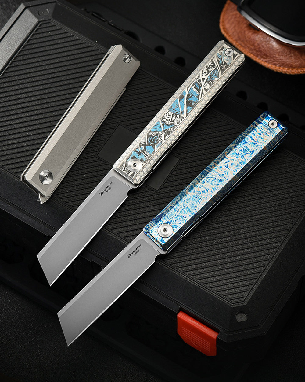 PioneerEDC MT46 Compact Folding Pocket EDC Knife, 2.6 inches Reverse Tanto M390 Blade Front Flipper Opening, Liner Lock TC4 Titanium Handle Pocket Clip, 4.8 oz
