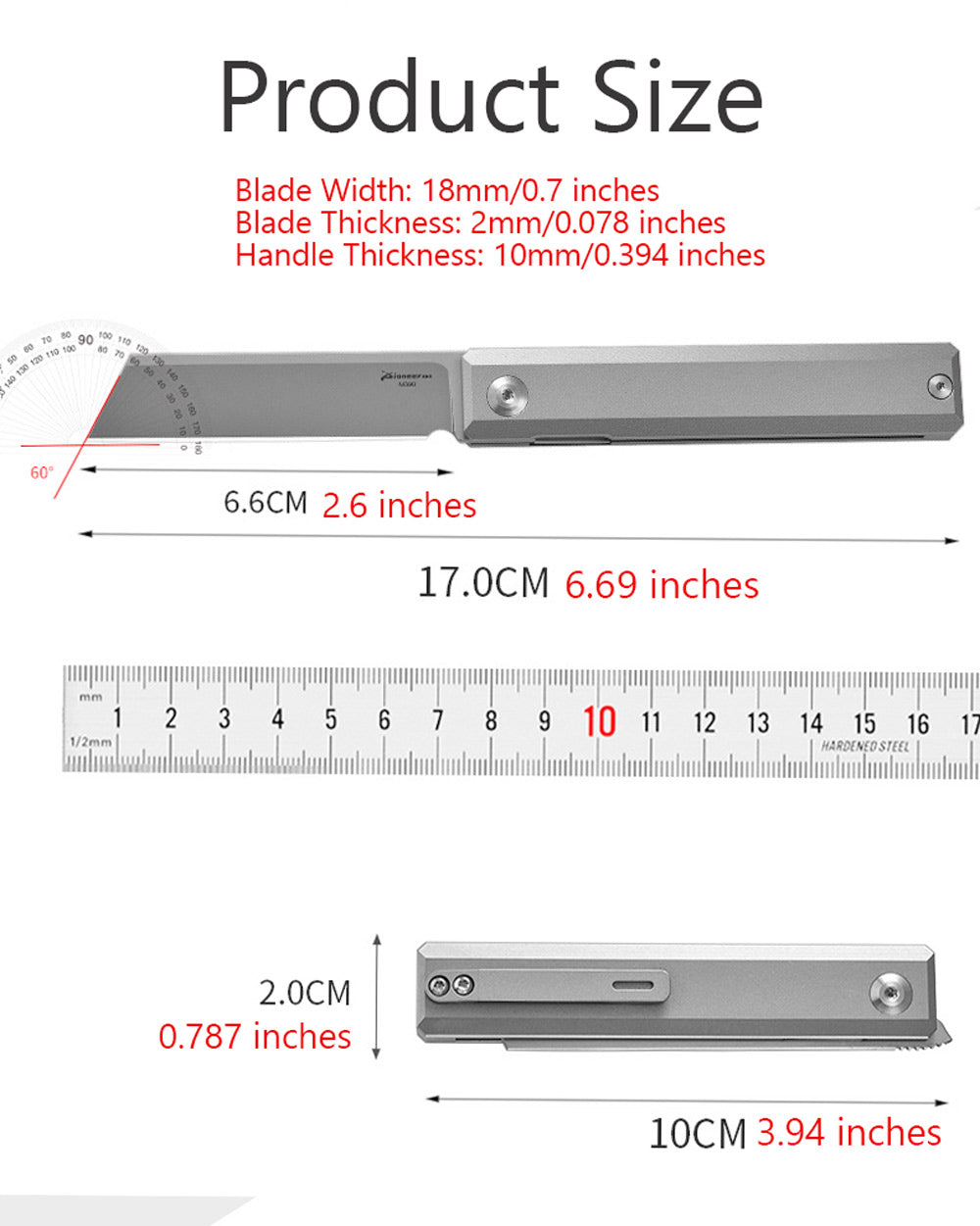 PioneerEDC MT46 Compact Folding Pocket EDC Knife, 2.6 inches Reverse Tanto M390 Blade Front Flipper Opening, Liner Lock TC4 Titanium Handle Pocket Clip, 4.8 oz