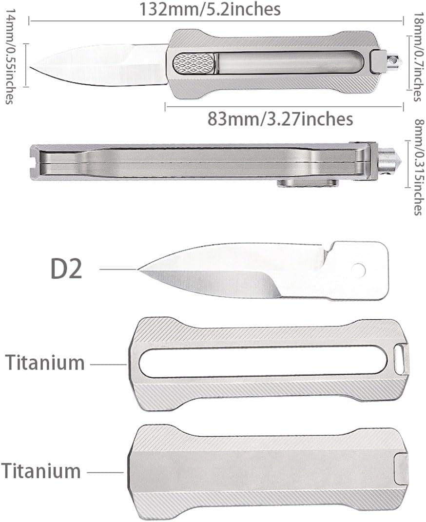 ainhue T33 Compact Retractable EDC Utility Spear Point Titanium Handle Pocket Knife