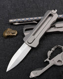 T33 Compact Retractable EDC Utility Box Cutter Pocket Knife, 1.9 inches D2 Spear Point Blades, 3.3 inches TC4 Titanium Handles