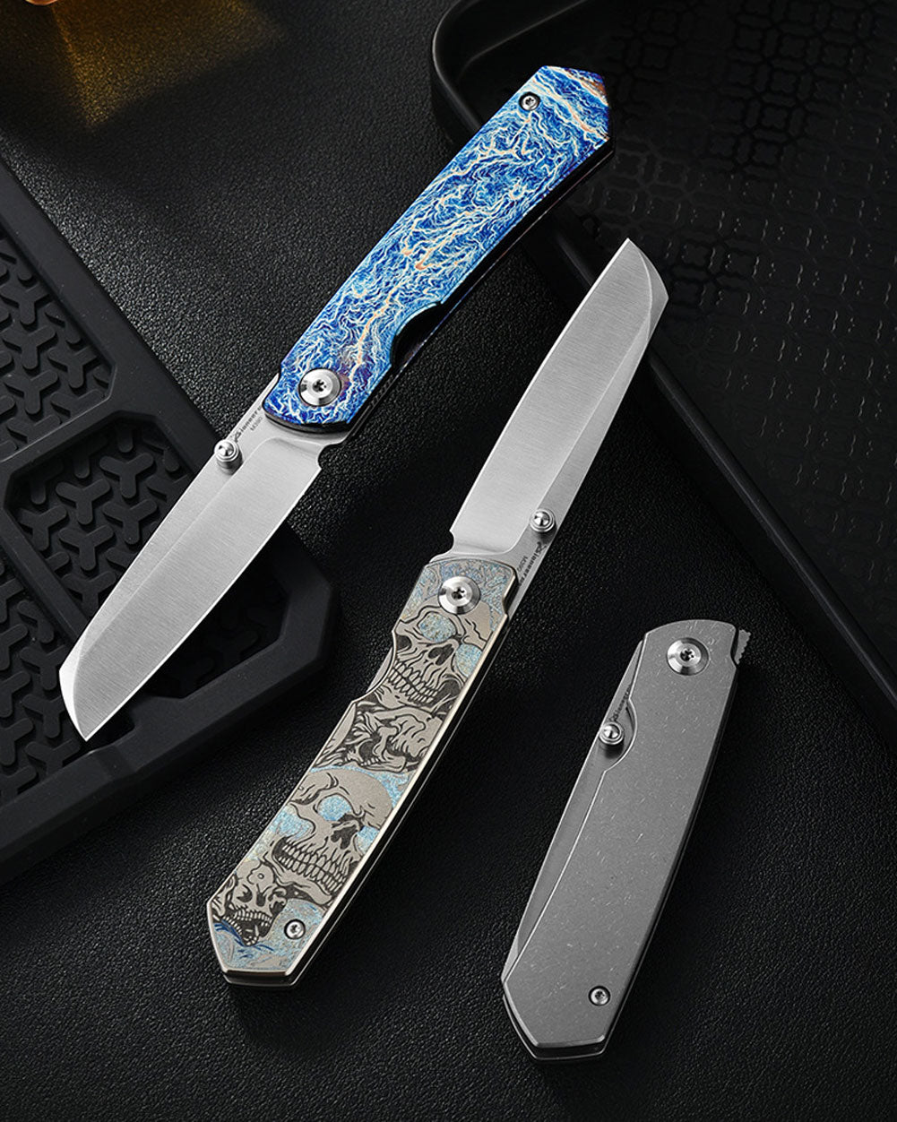 Samior GP035 Super Slim Flipper Knife, Black M390 Blade Titanium