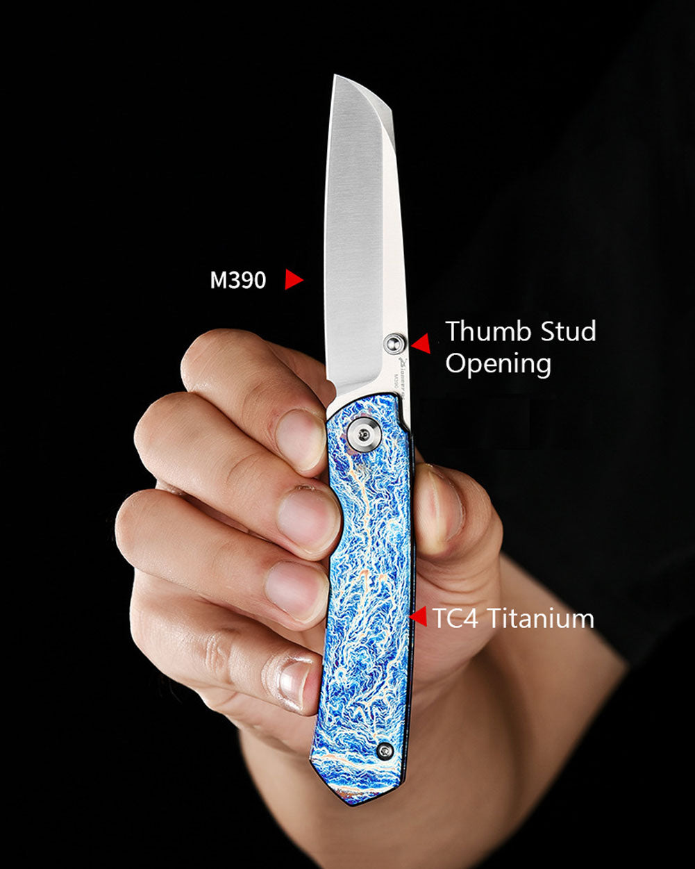 PioneerEDC MT039 Flipper Folding Pocket EDC Knife,  M390 Brushed Blade, TC4 Titanium Handles