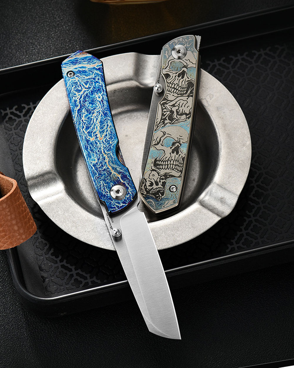 PioneerEDC MT039 Flipper Folding Pocket EDC Knife,  M390 Brushed Blade, TC4 Titanium Handles