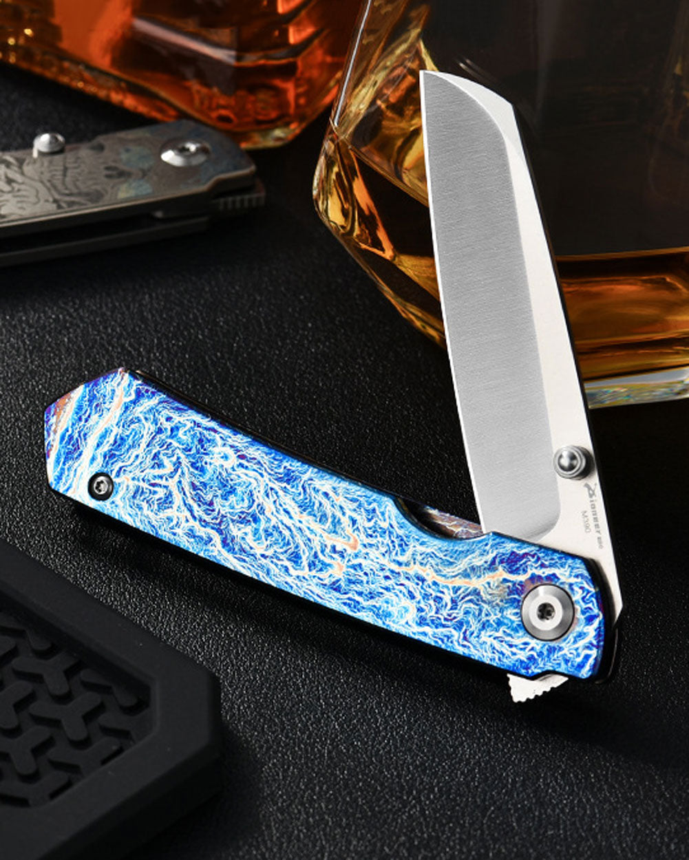 PioneerEDC MT039 Flipper Folding Pocket EDC Knife,  M390 Brushed Blade, TC4 Titanium Handles