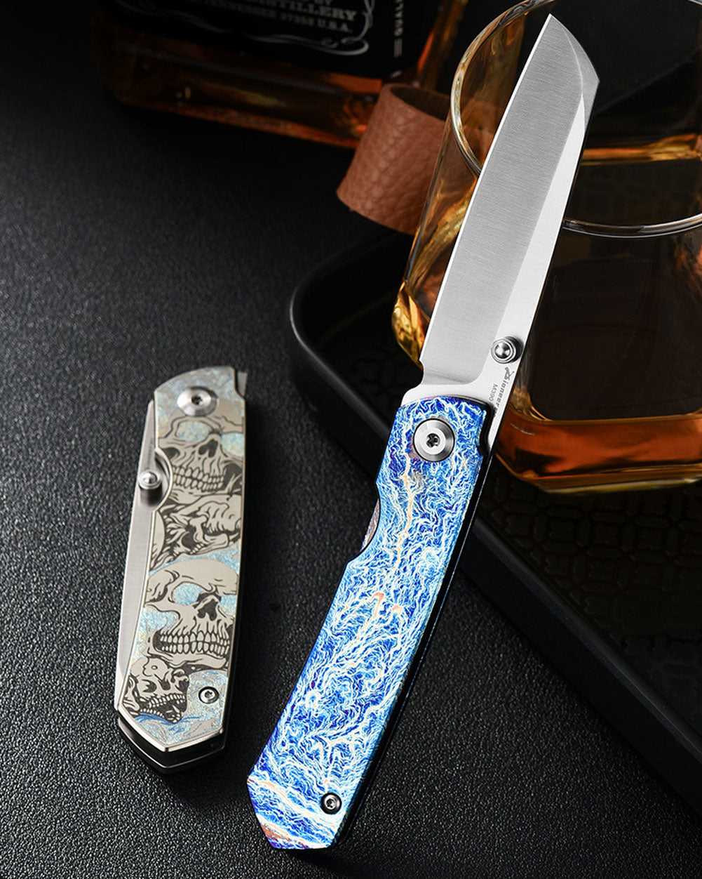 PioneerEDC MT039 Flipper Folding Pocket EDC Knife,  M390 Brushed Blade, TC4 Titanium Handles