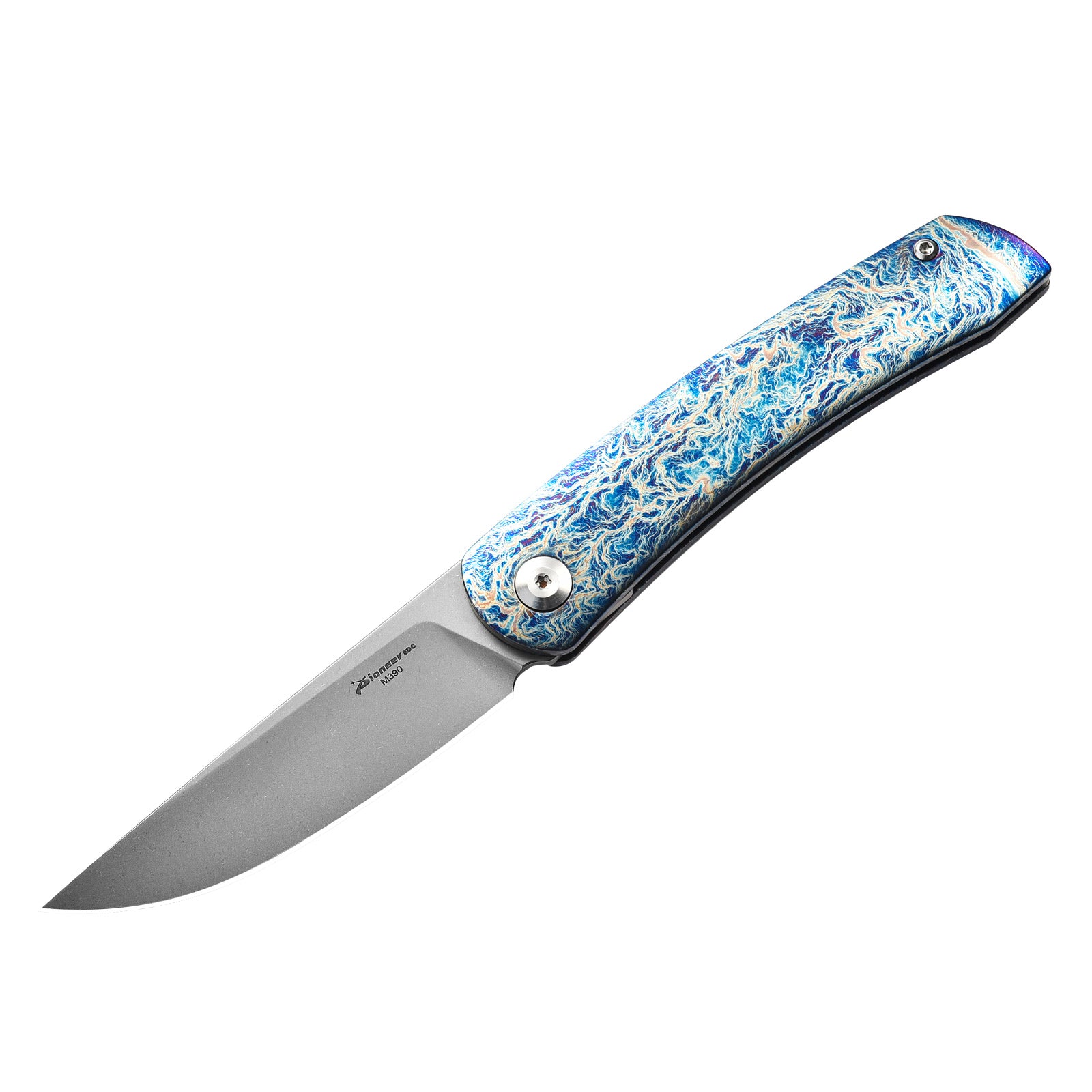 PioneerEDC MT394 Folding Pocket EDC Knife, 2.8 Inch M390 Drop Point Blade, TC4 Titanium Handle, Non-Locking Flipper