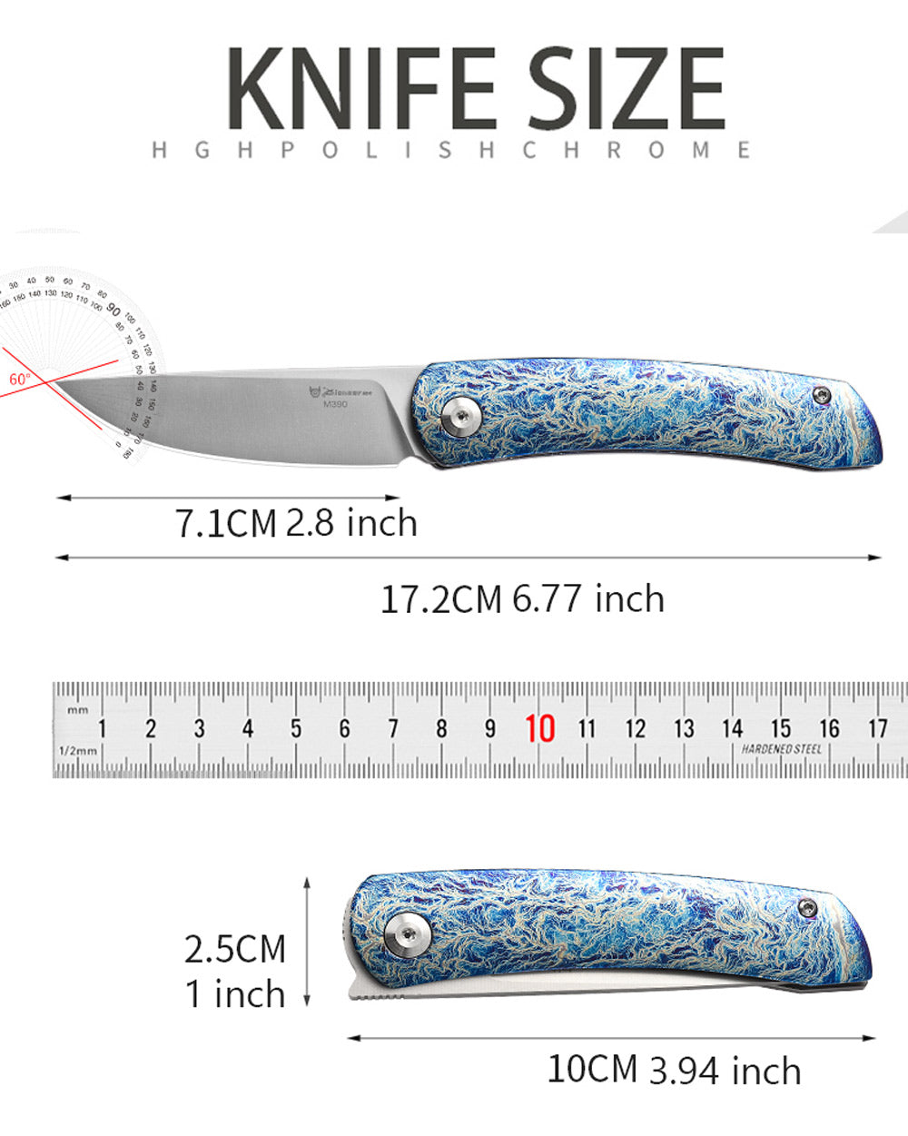 PioneerEDC MT394 Folding Pocket EDC Knife, 2.8 Inch M390 Drop Point Blade, TC4 Titanium Handle, Non-Locking Flipper