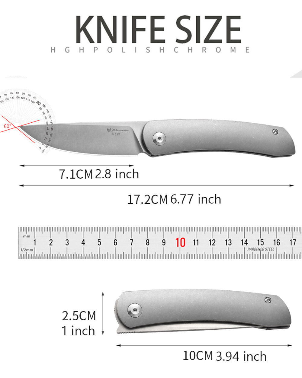 PioneerEDC MT394 Folding Pocket EDC Knife, 2.8 Inch M390 Drop Point Blade, TC4 Titanium Handle, Non-Locking Flipper