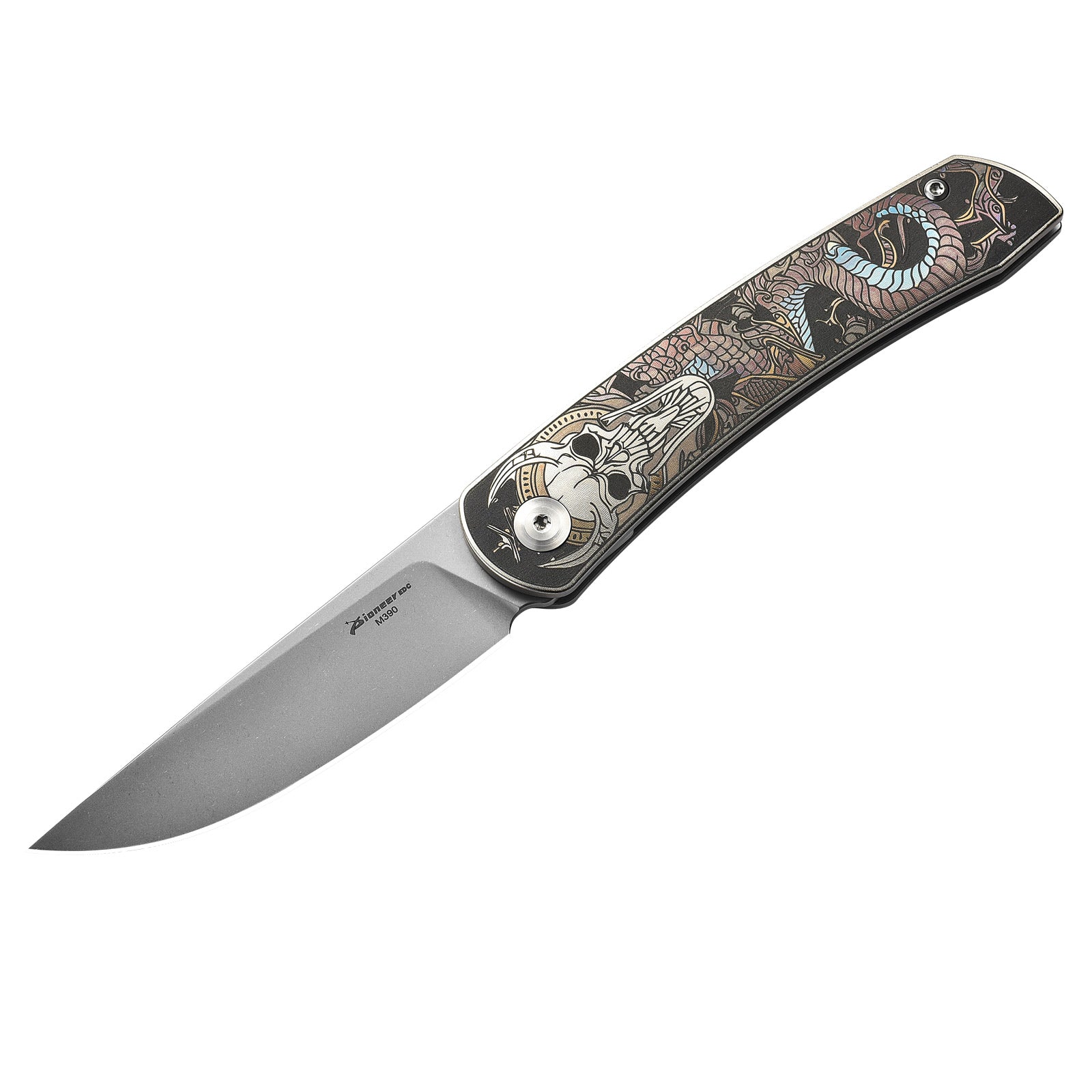 PioneerEDC MT394 Folding Pocket EDC Knife, 2.8 Inch M390 Drop Point Blade, TC4 Titanium Handle, Non-Locking Flipper