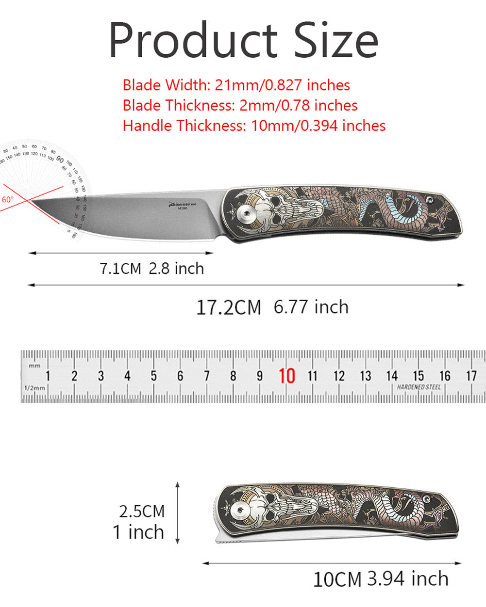 PioneerEDC MT394 Folding Pocket EDC Knife, 2.8 Inch M390 Drop Point Blade, TC4 Titanium Handle, Non-Locking Flipper