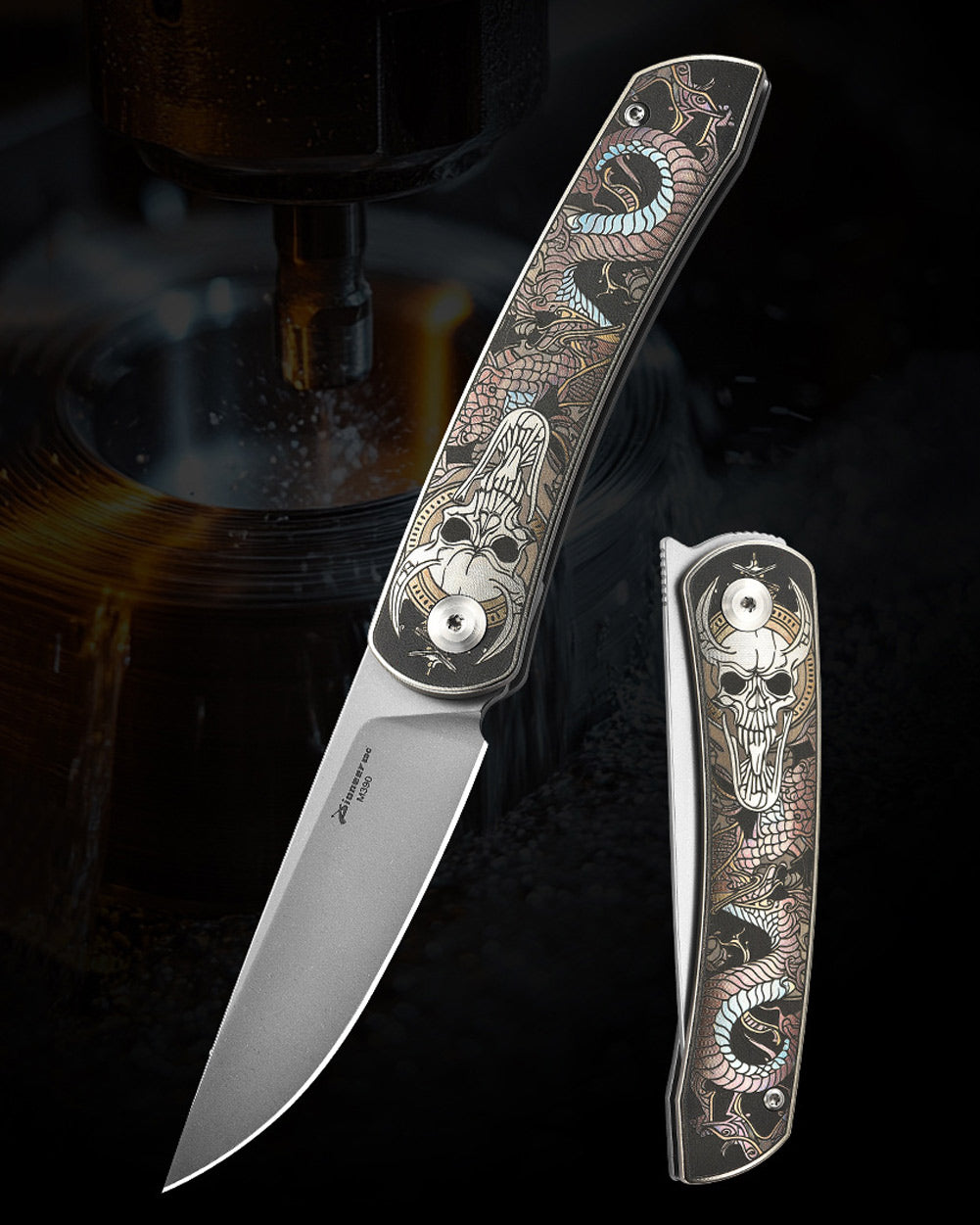 PioneerEDC MT394 Folding Pocket EDC Knife, 2.8 Inch M390 Drop Point Blade, TC4 Titanium Handle, Non-Locking Flipper
