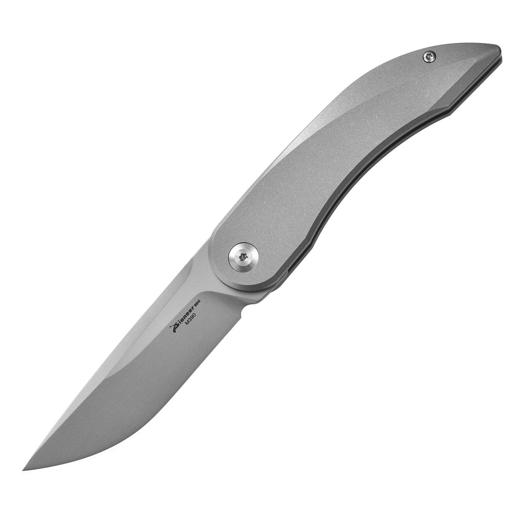 PioneerEDC MT0394 Folding Pocket Knife, 2.76 Inch M390 Drop Point Blade, TC4 Titanium Handle, Non-Locking EDC, 2.4 Oz