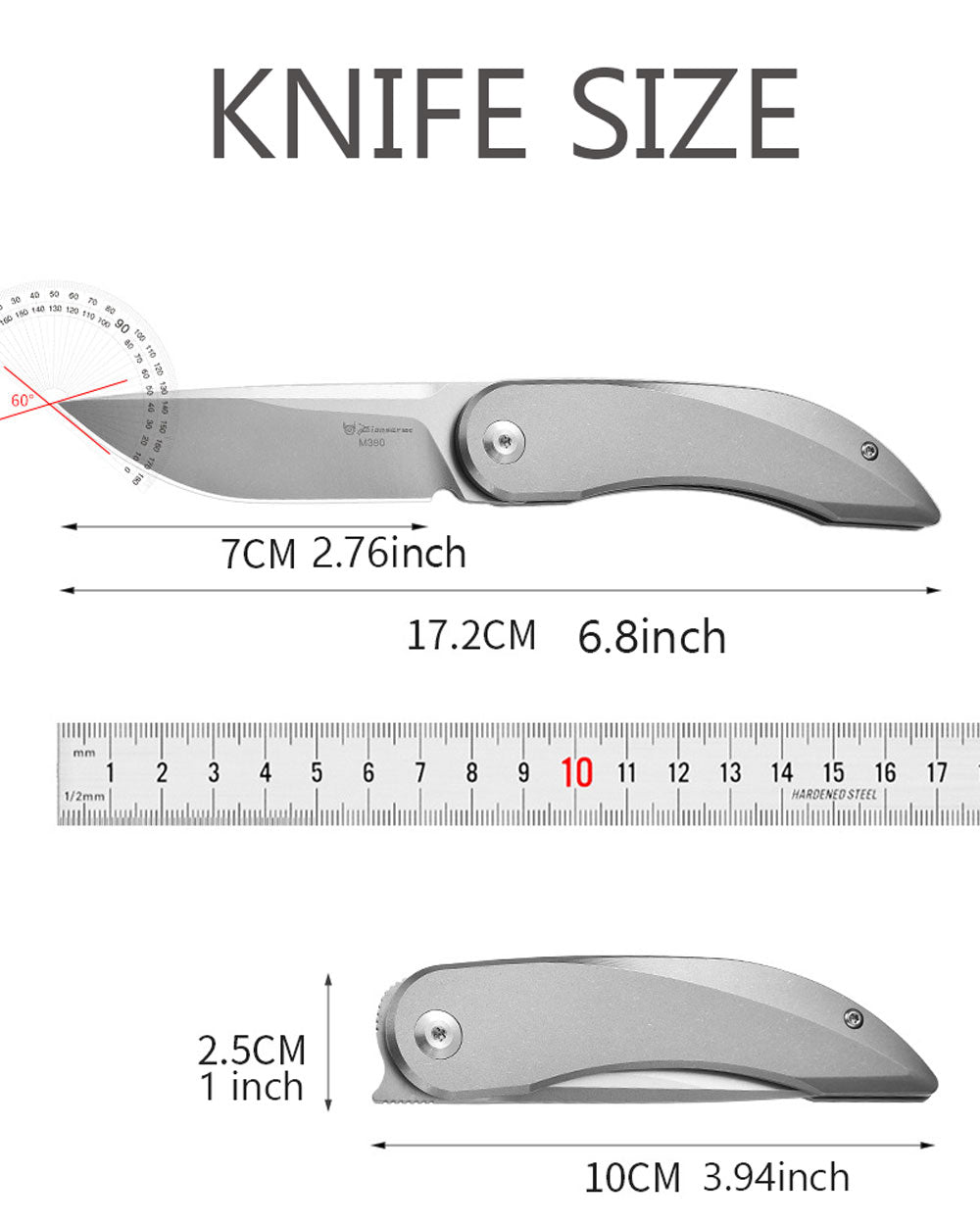 PioneerEDC MT0394 Folding Pocket Knife, 2.76 Inch M390 Drop Point Blade, TC4 Titanium Handle, Non-Locking EDC, 2.4 Oz