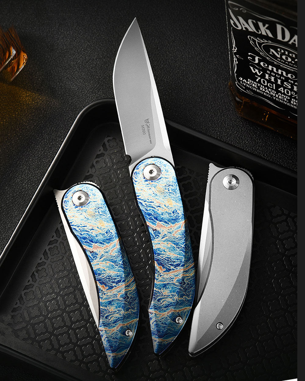 PioneerEDC MT0394 Folding Pocket Knife, 2.76 Inch M390 Drop Point Blade, TC4 Titanium Handle, Non-Locking EDC, 2.4 Oz
