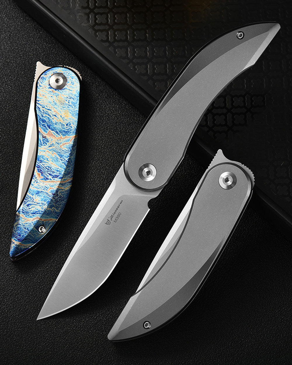 PioneerEDC MT0394 Folding Pocket Knife, 2.76 Inch M390 Drop Point Blade, TC4 Titanium Handle, Non-Locking EDC, 2.4 Oz