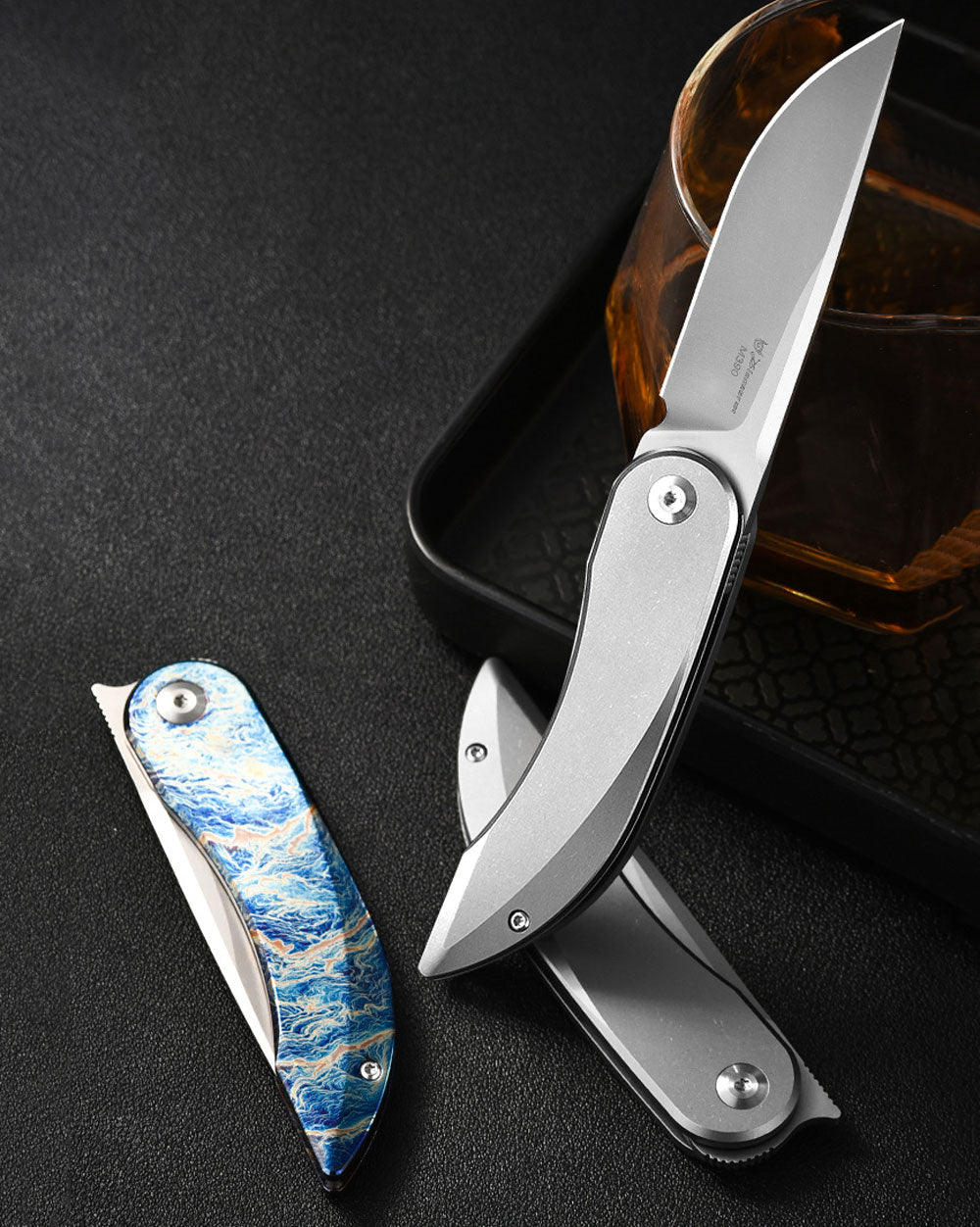 PioneerEDC MT0394 Folding Pocket Knife, 2.76 Inch M390 Drop Point Blade, TC4 Titanium Handle, Non-Locking EDC, 2.4 Oz