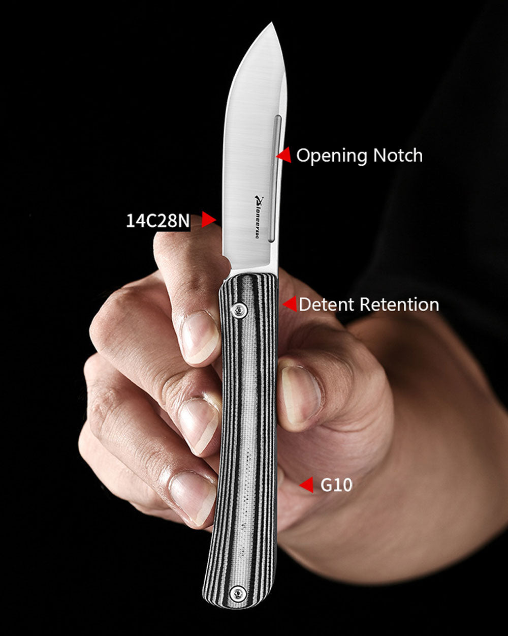 PioneerEDC MT0386 Slipjoint Pocket Knife, 14C28N Stainless Steel Blade