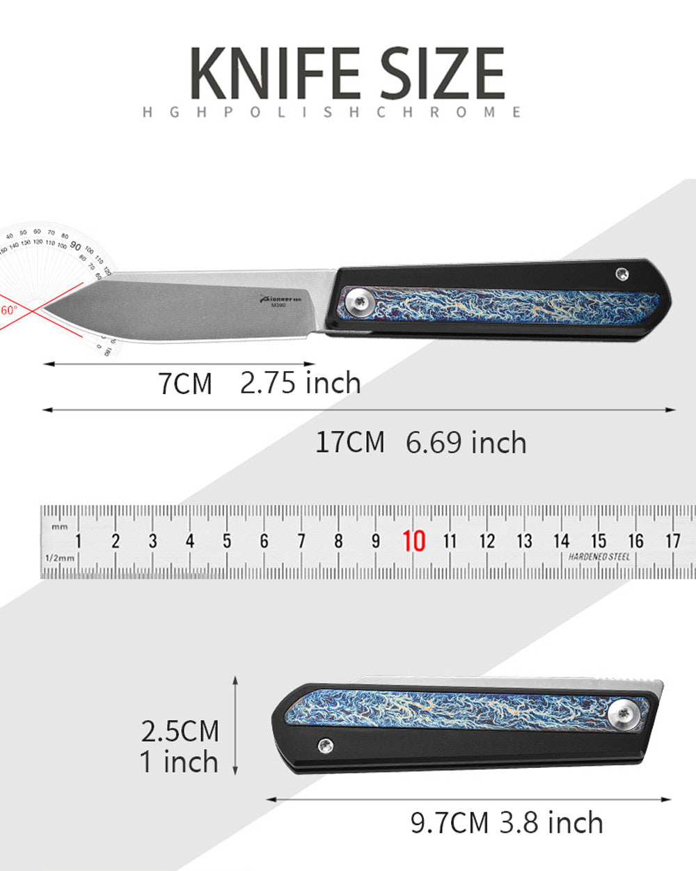 PioneerEDC MT038 Front Flipper Slipjoint Folding Pocket EDC Knife,  M390 Blade, TC4 Titanium Handles