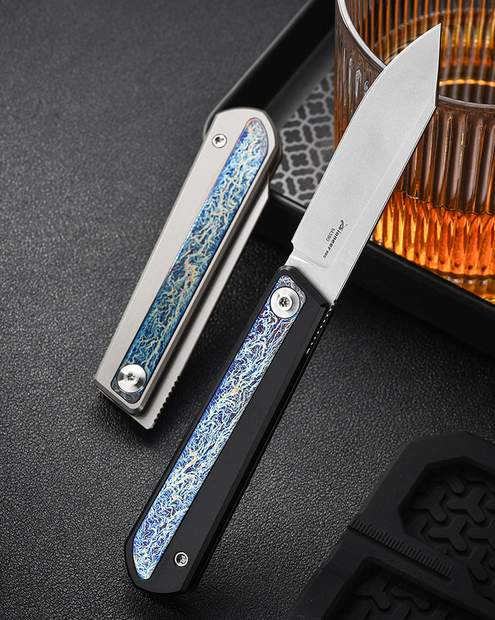 PioneerEDC MT038 Front Flipper Slipjoint Folding Pocket EDC Knife,  M390 Blade, TC4 Titanium Handles
