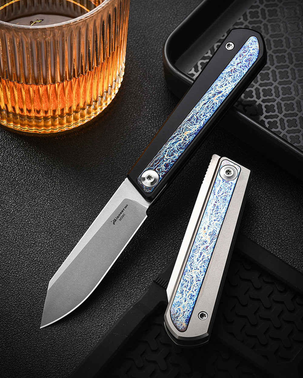 PioneerEDC MT038 Front Flipper Slipjoint Folding Pocket EDC Knife,  M390 Blade, TC4 Titanium Handles