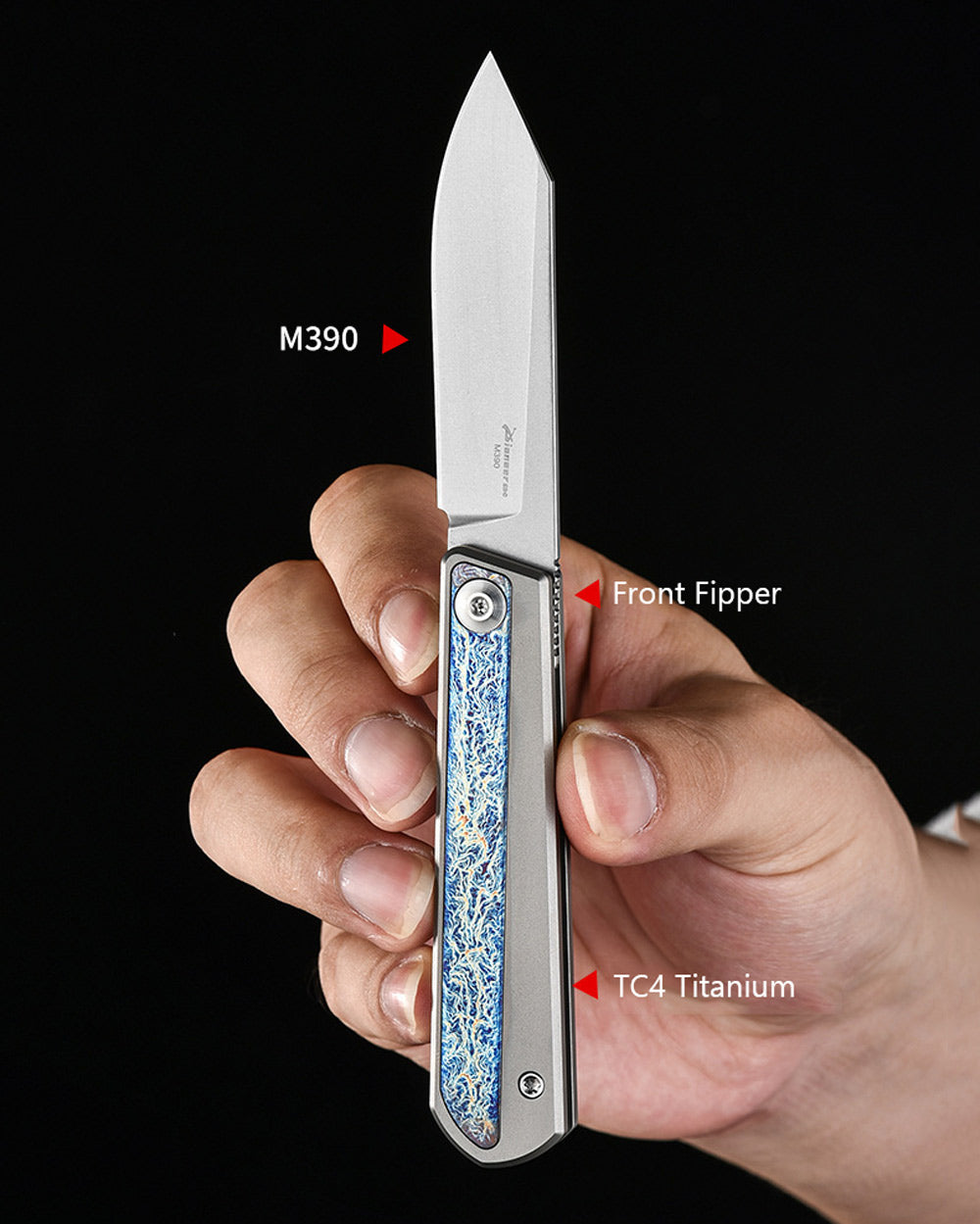 PioneerEDC MT038 Front Flipper Slipjoint Folding Pocket EDC Knife,  M390 Blade, TC4 Titanium Handles